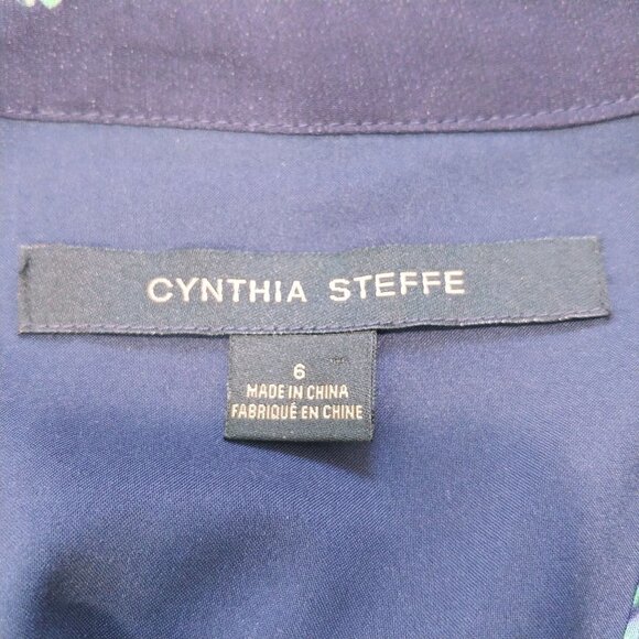 Cynthia Steffe Georgette Floral Drop Waist Mini Dress 6 Navy‎ Blue Flowy - Picture 6 of 10